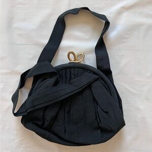 vintage black evening bag Gold Twist Clasp Built-in Coin Purse 1950s